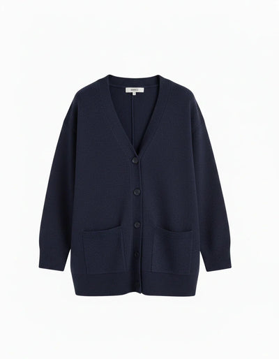 Navy Wool-Cashmere Long Cardigan