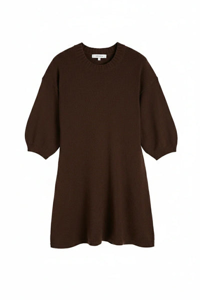 Chocolate Wool-Cashmere Wide-Sleeve Dress
