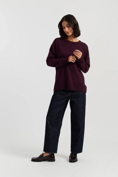 Aubergine Wool-Cashmere Slouchy Sweater