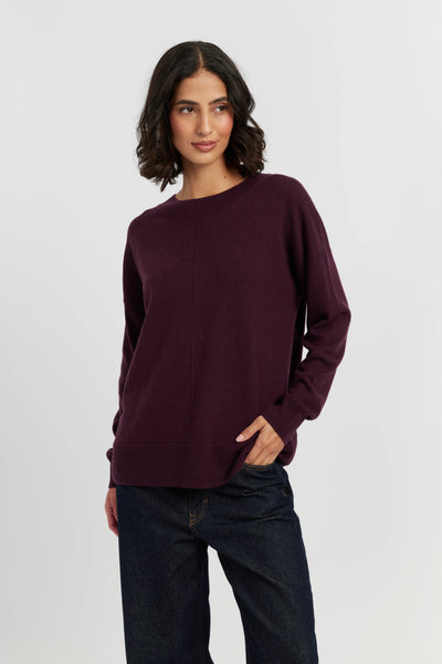 Aubergine Wool-Cashmere Slouchy Sweater