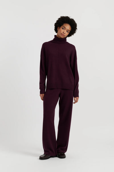 Aubergine Wool-Cashmere Wide-Leg Track Pant