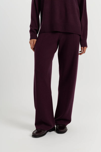 Aubergine Wool-Cashmere Wide-Leg Track Pant