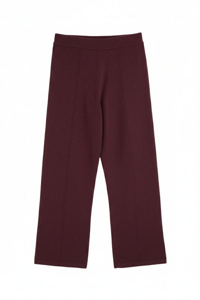 Aubergine Wool-Cashmere Wide-Leg Track Pant