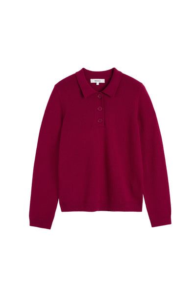 Cherry Wool-Cashmere Polo Sweater