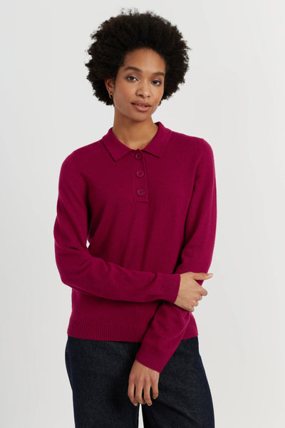 Cherry Wool-Cashmere Polo Sweater