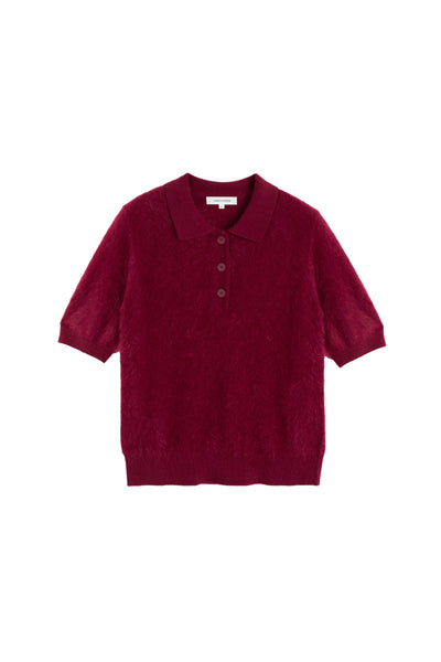 Cherry Brushed Cashmere Polo Tee