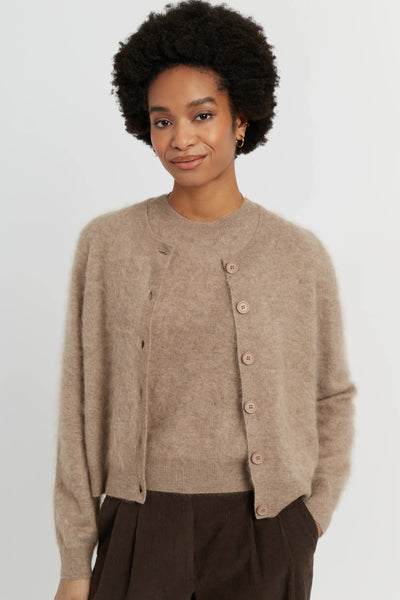 Warm-Oatmeal Brushed Cashmere Cardigan