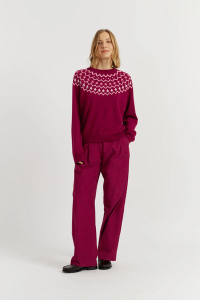 Cherry Wool-Cashmere Fair Isle Sweater