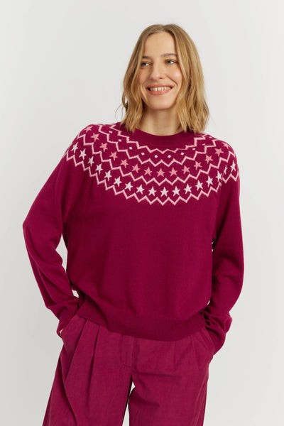 Cherry Wool-Cashmere Fair Isle Sweater