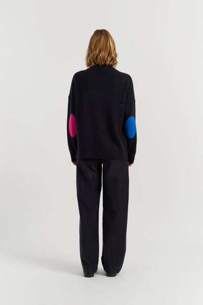 Navy Wool-Cashmere Elbow Patch Rollneck Sweater