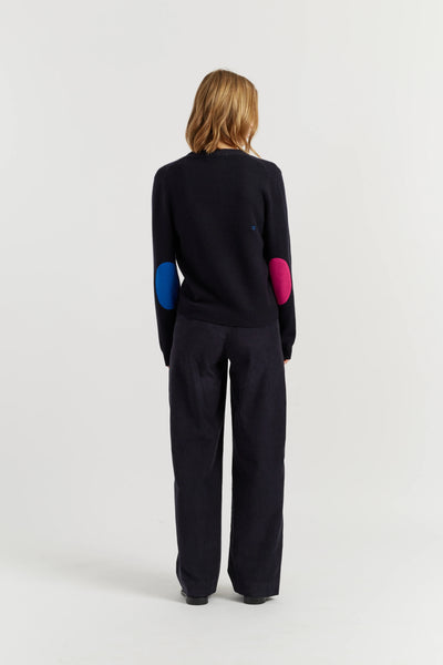 Navy Wool-Cashmere Elbow Patch Cardigan