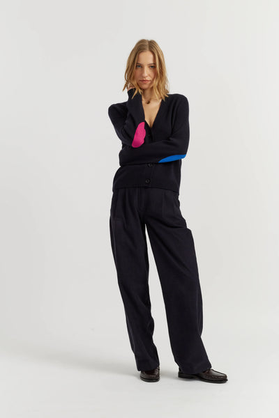 Navy Wool-Cashmere Elbow Patch Cardigan