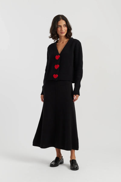 Black-Melange Merino Heart Cardigan