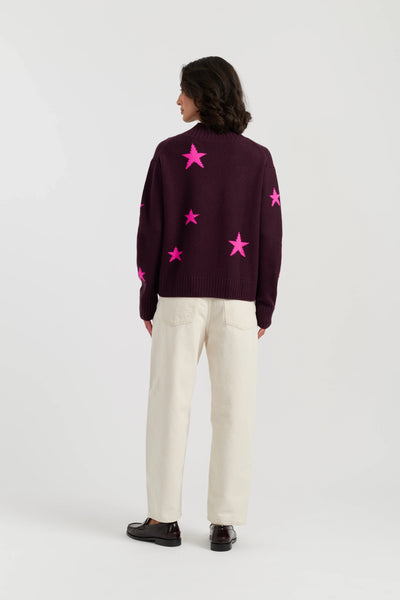 Aubergine Wool-Cashmere Star Rollneck Sweater