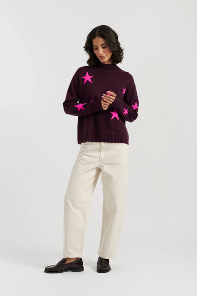 Aubergine Wool-Cashmere Star Rollneck Sweater