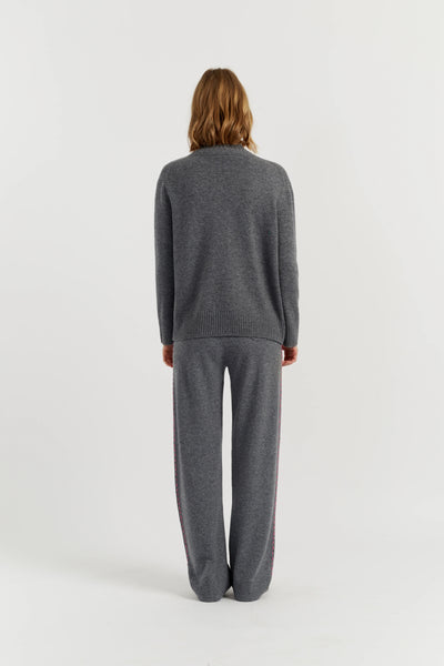 Grey Wool-Cashmere Snoopy Embroidered Cardigan