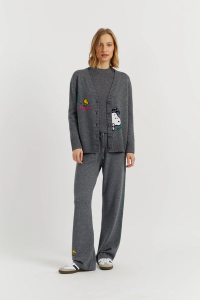 Grey Wool-Cashmere Snoopy Embroidered Cardigan