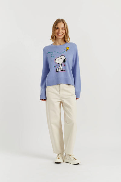 Baby-Blue Wool-Cashmere Snoopy Embroidered Sweater