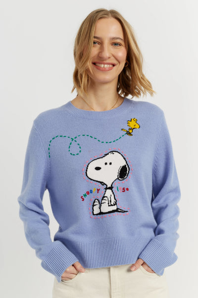 Baby-Blue Wool-Cashmere Snoopy Embroidered Sweater