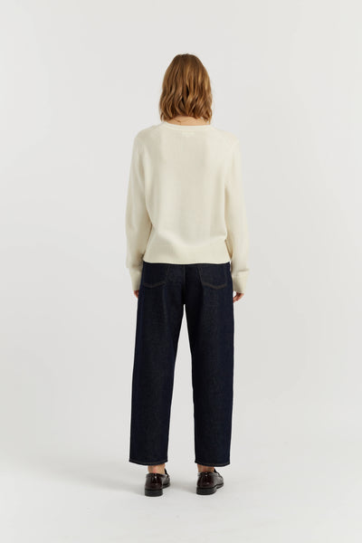 Cream Wool-Cashmere Snoopy Embroidered Sweater