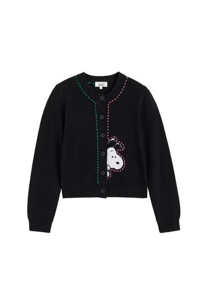 Black Wool-Cashmere Snoopy Peep Cardigan