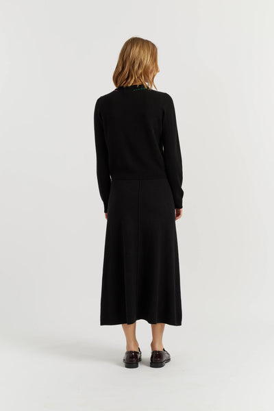 Black Wool-Cashmere Snoopy Peep Cardigan