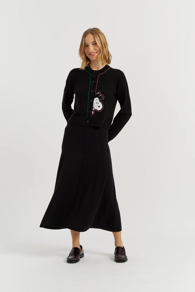 Black Wool-Cashmere Snoopy Peep Cardigan