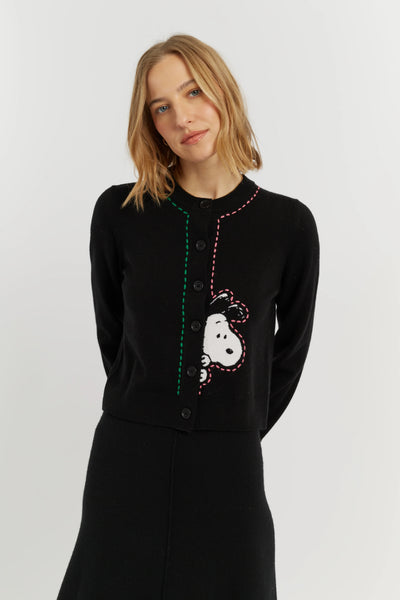 Black Wool-Cashmere Snoopy Peep Cardigan