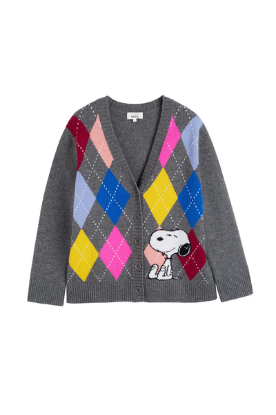Multi Wool-Cashmere Snoopy Argyle Cardigan