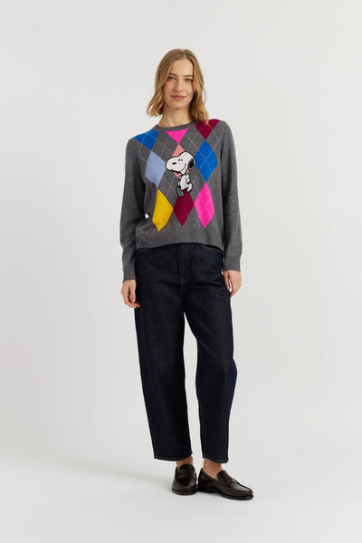 Multi Wool-Cashmere Snoopy Argyle Sweater