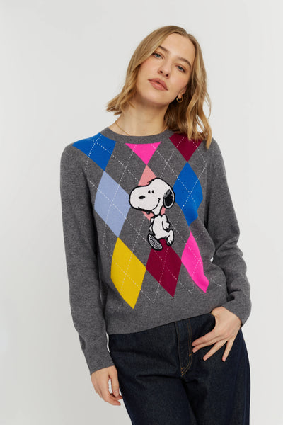 Multi Wool-Cashmere Snoopy Argyle Sweater