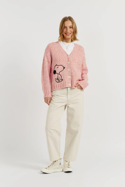 Pink Merino Snoopy Marl Cardigan