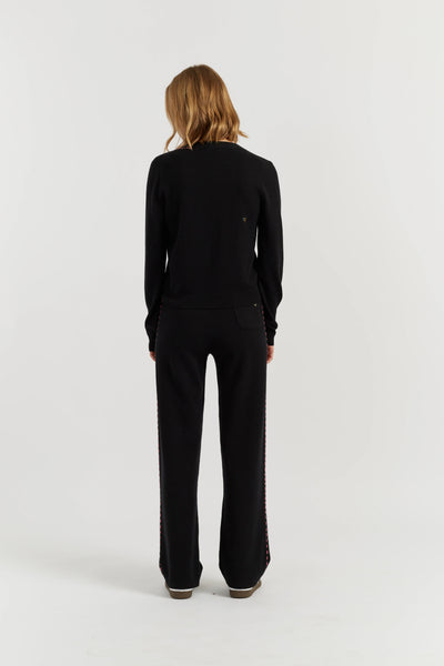 Black Wool-Cashmere Peanuts Wide Leg Track Pants