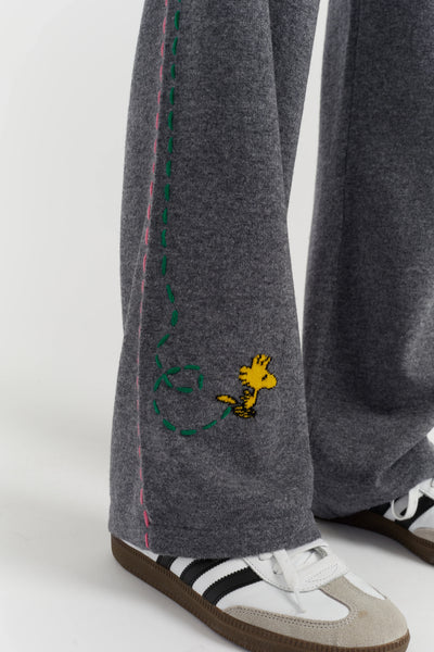 Grey Wool-Cashmere Peanuts Wide Leg Track Pants