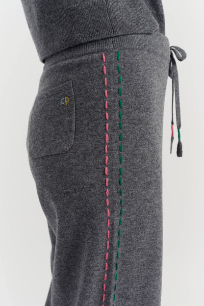 Grey Wool-Cashmere Peanuts Wide Leg Track Pants