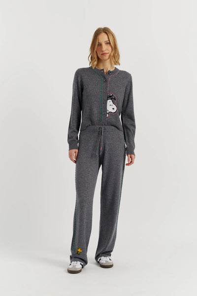 Grey Wool-Cashmere Peanuts Wide Leg Track Pants
