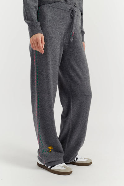 Grey Wool-Cashmere Peanuts Wide Leg Track Pants
