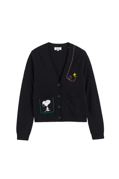 Black Wool-Cashmere Snoopy Pocket Cardigan