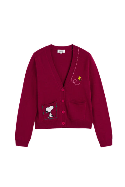 Cherry Wool-Cashmere Snoopy Pocket Cardigan