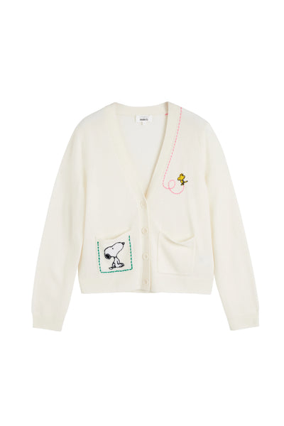 Cream Wool-Cashmere Snoopy Pocket Cardigan