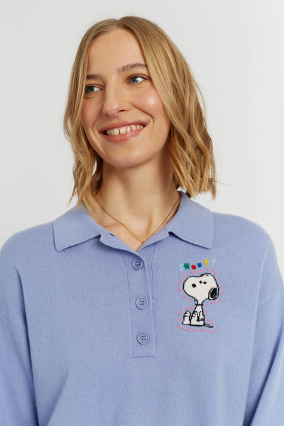 Baby-Blue Wool-Cashmere Snoopy Polo Sweater