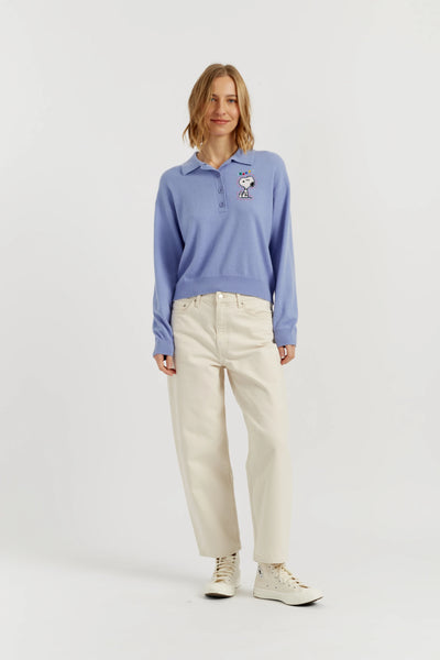 Baby-Blue Wool-Cashmere Snoopy Polo Sweater