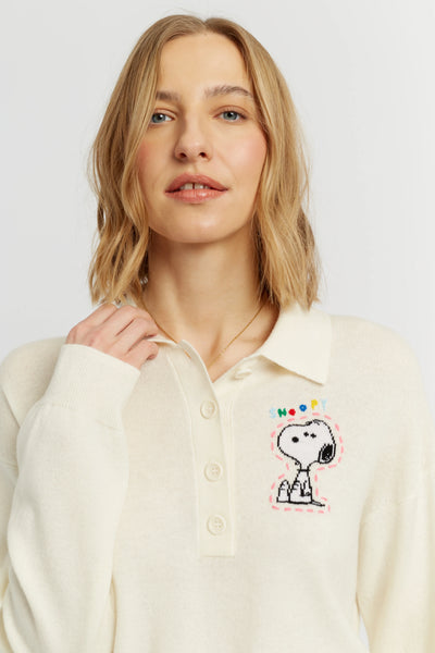 Cream Wool-Cashmere Snoopy Polo Sweater