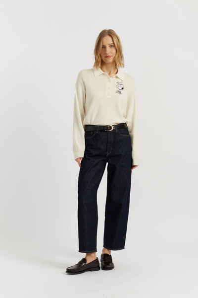 Cream Wool-Cashmere Snoopy Polo Sweater