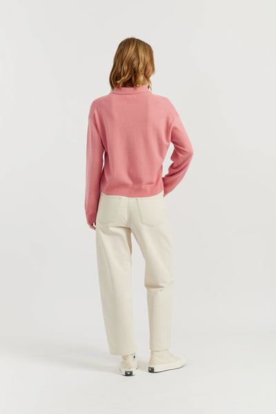 Salmon Wool-Cashmere Snoopy Polo Sweater