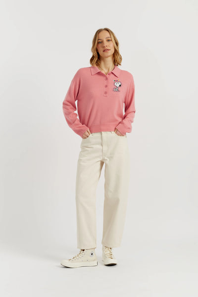 Salmon Wool-Cashmere Snoopy Polo Sweater