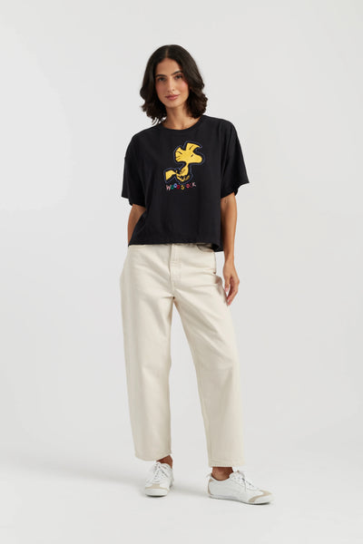 Black Cotton Woodstock Embroidered T-Shirt