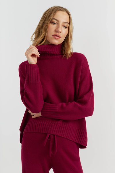 Cherry Pure Cashmere Relaxed Rollneck Sweater