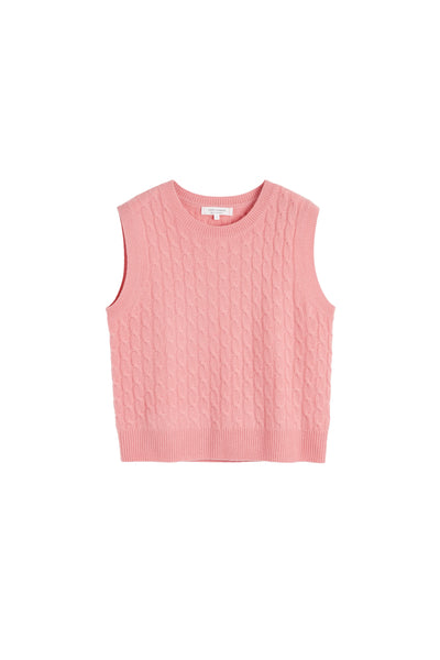 Salmon Pure Cashmere Cabled Tank