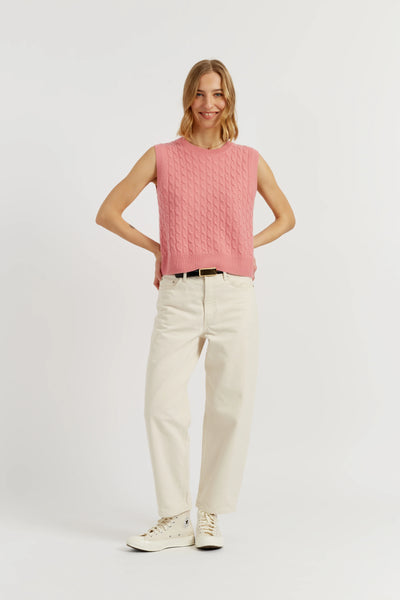 Salmon Pure Cashmere Cabled Tank